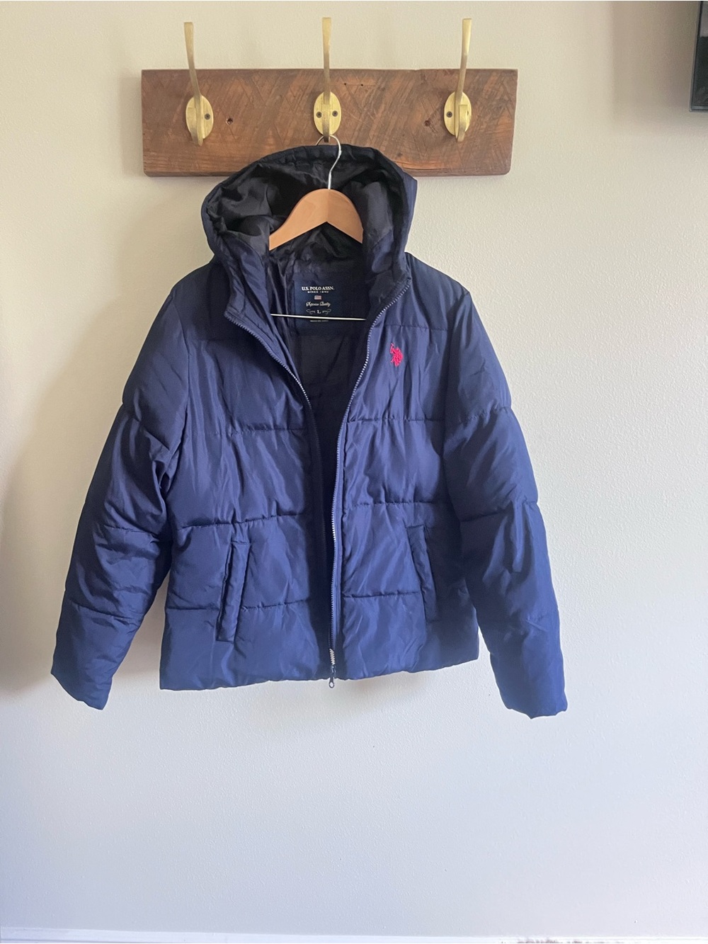 US POLO ASSN WOMENS Navy Puffer Jacket with Hood size L